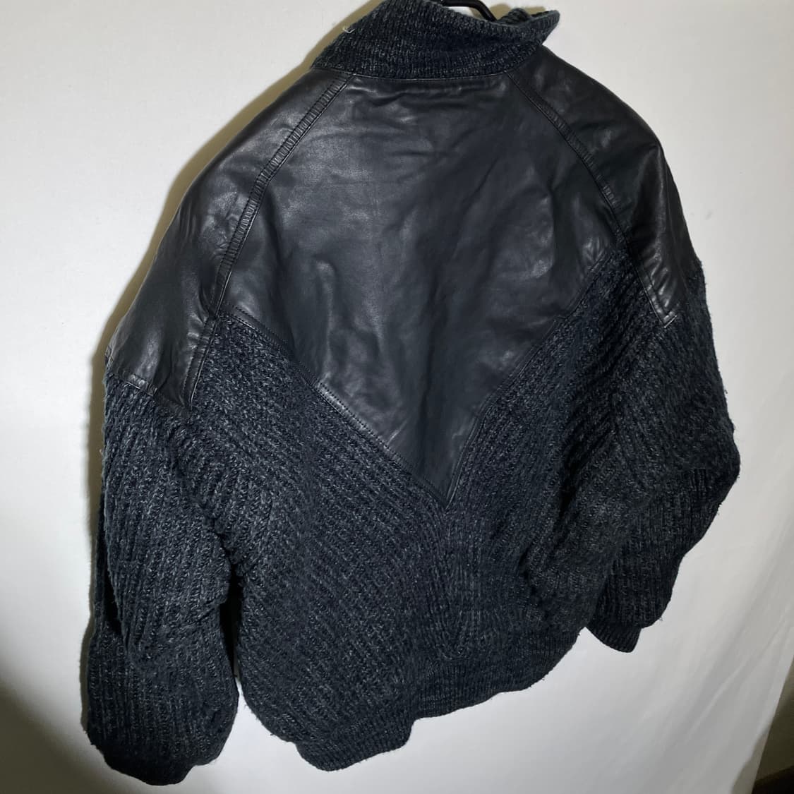 L)87년 제조 VTG 레더 패치 니트 집업 자켓 점퍼 상품이미지9