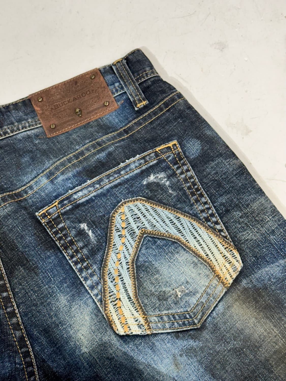 버커루 진청 힙합 워싱 올드스쿨 와이드 데님 팬츠 자수 청바지  상품이미지6
