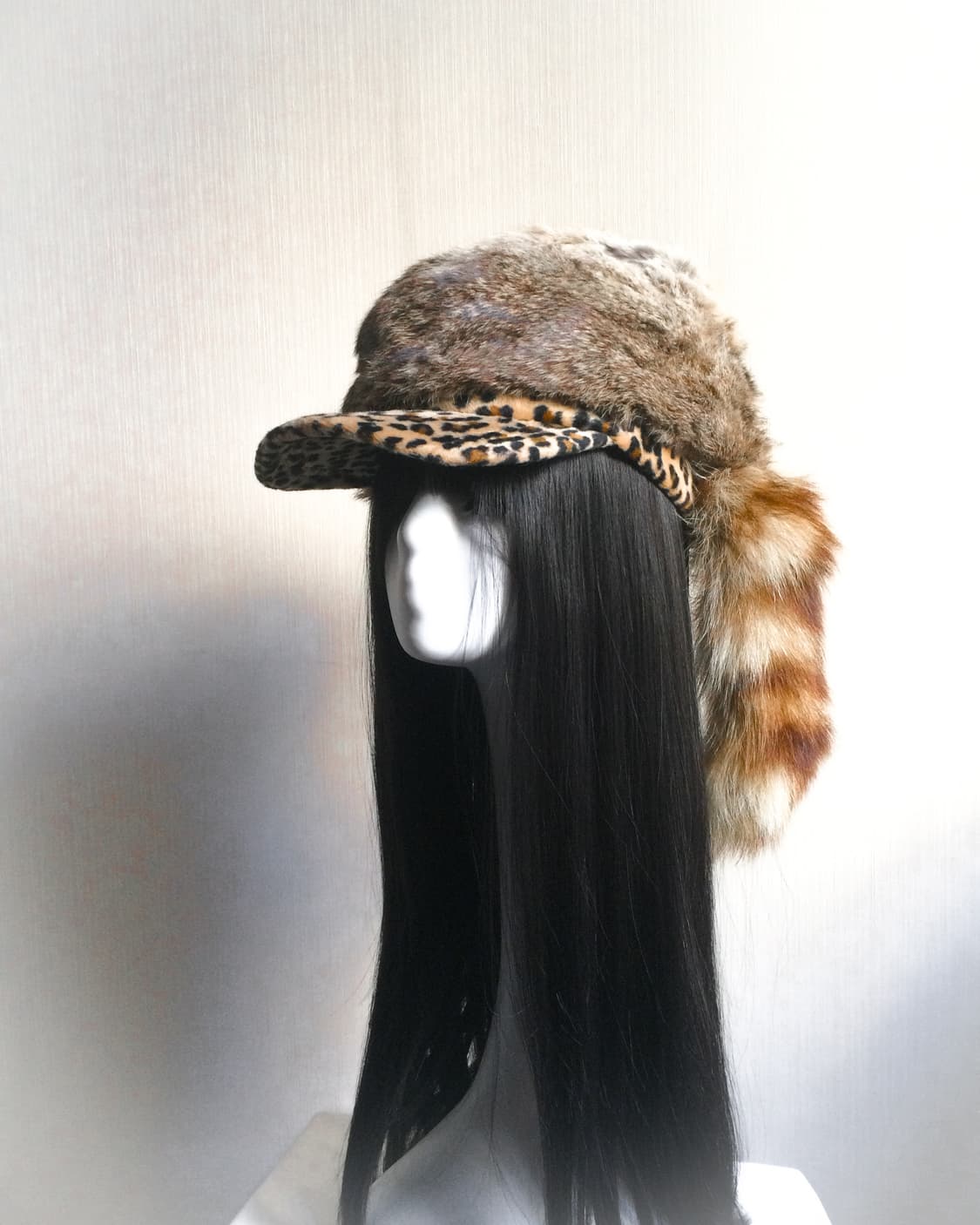 Real fur mixed leopard layered cap 상품이미지1