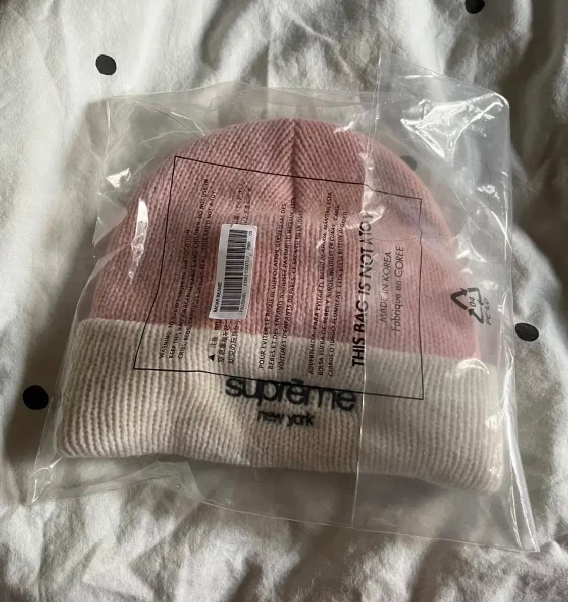 슈프림 25 FW니트 비니 모자 핑크/화이트 상품이미지5