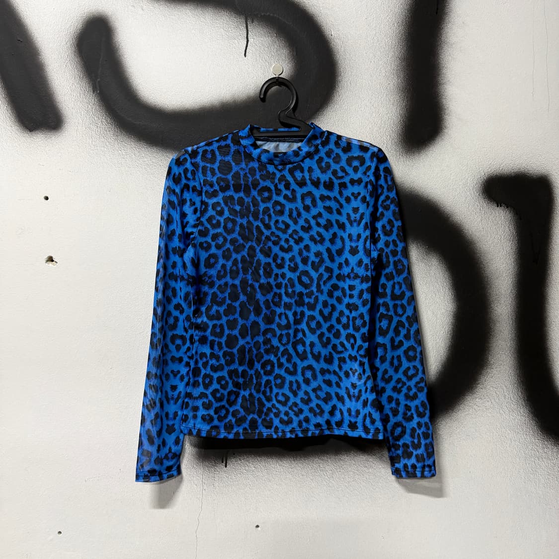 VTG 빈티지 딱붙핏 펑크 블루 레오파드 패턴 시스루 롱슬리브 상품이미지1