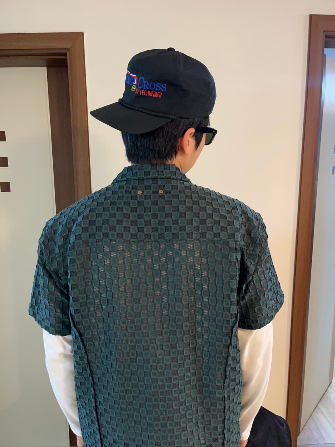 앤더슨벨 쉬어 스퀘어 오픈 칼라 셔츠 그린 상품이미지1