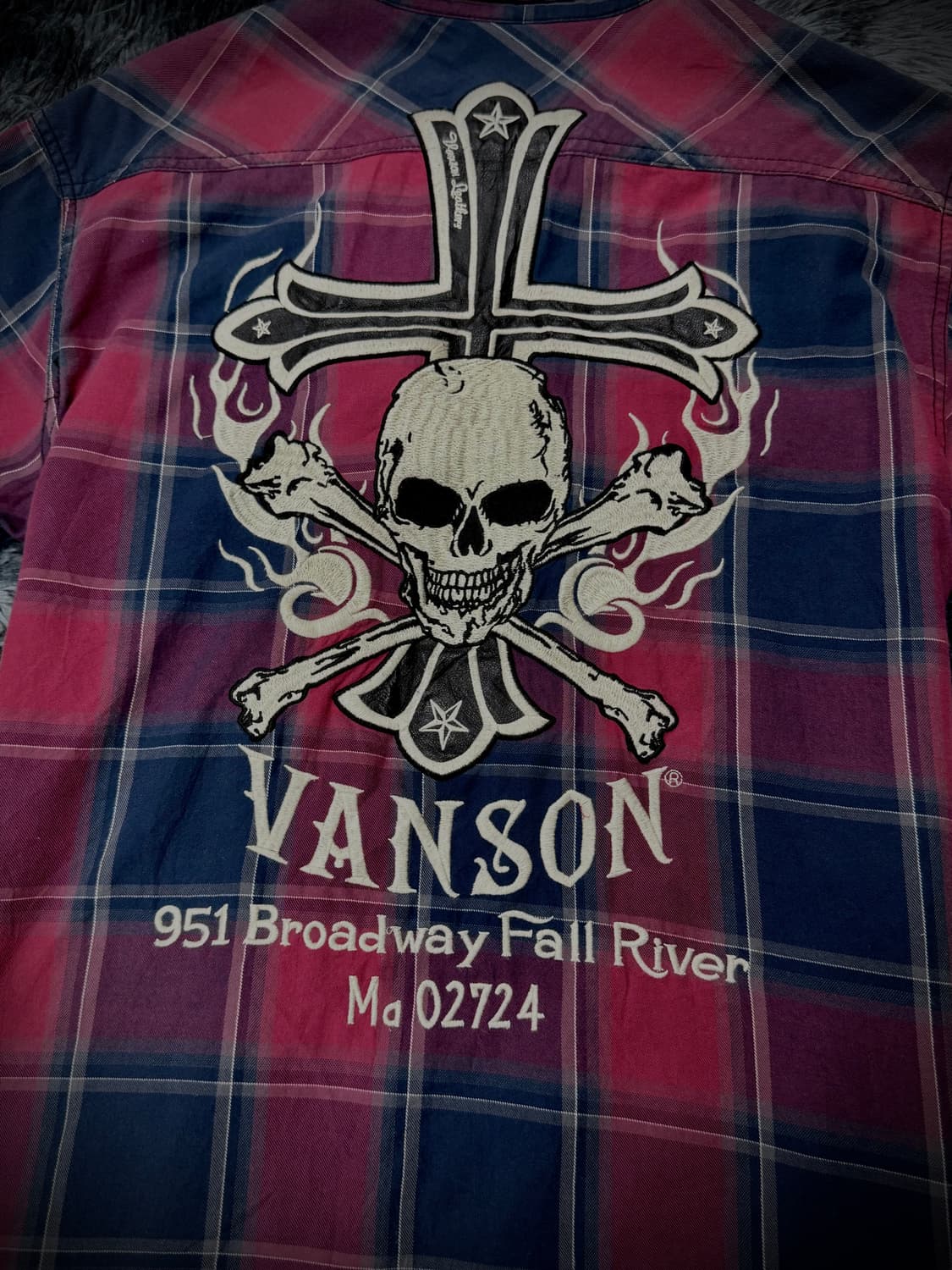 Vanson 스컬 자수 패치 체크 반팔 셔츠 상품이미지5