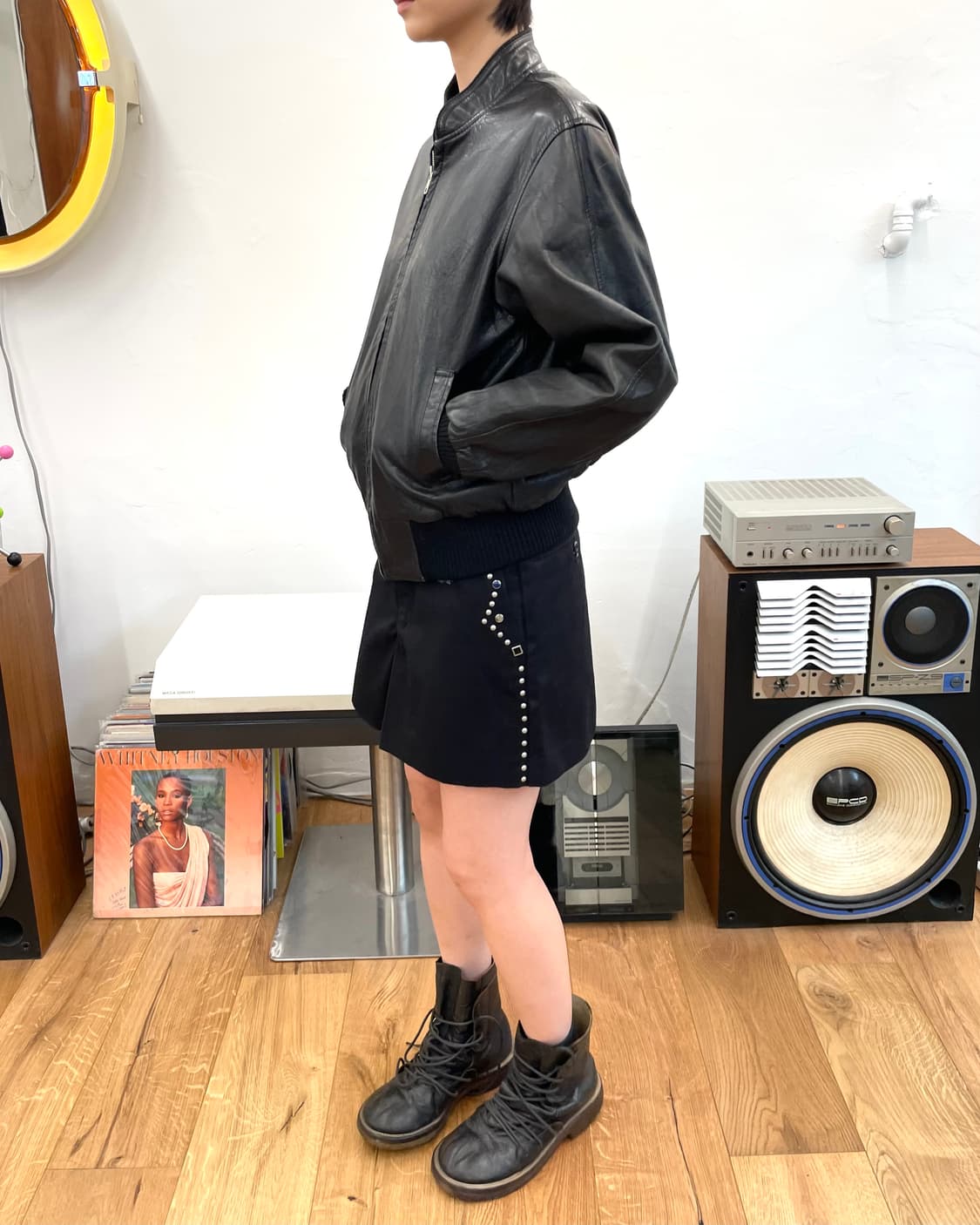 [M] 80s 레더 블루종 자켓 상품이미지4