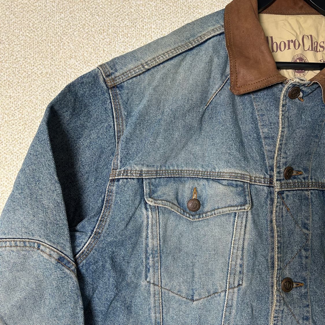 (XL) 90s 말보로 클래식 레더넥 데님 자켓 상품이미지4