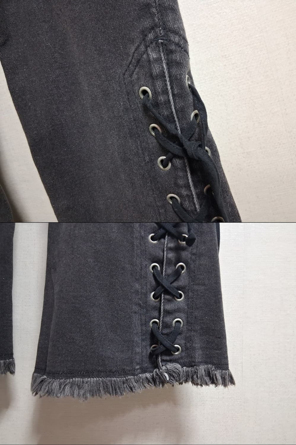일본구제 SPREAD 블랙레이스업 부츠컷 데님팬츠 블랙 25 상품이미지4