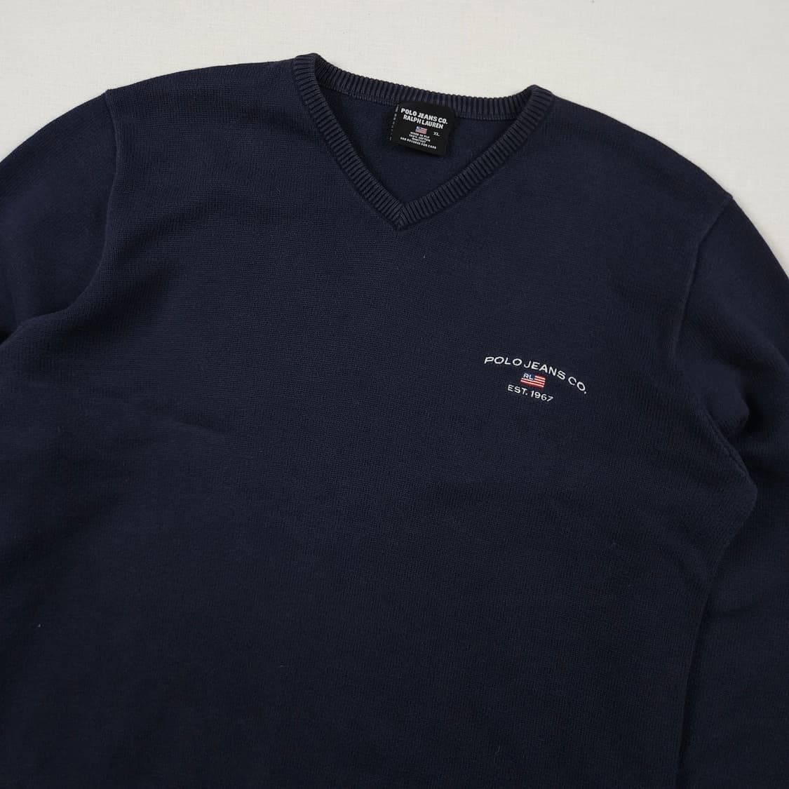 XL(105)폴로 랄프로렌 성조기 브이넥니트 네이비 상품이미지1