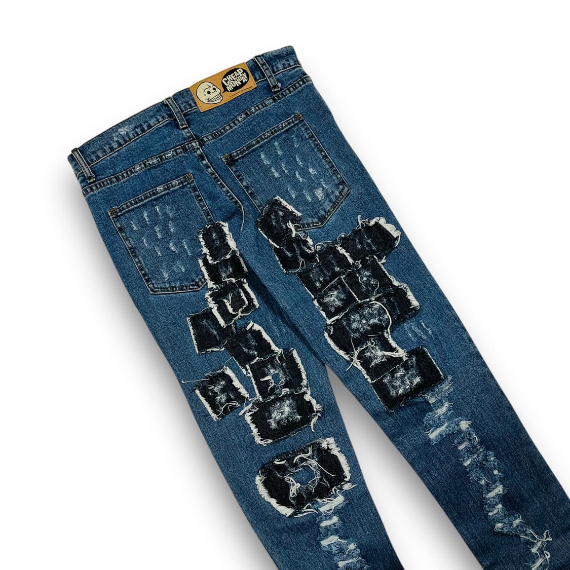 칩 먼데이 다중 패치 크랙 슬림 펑크 데님 팬츠 상품이미지6