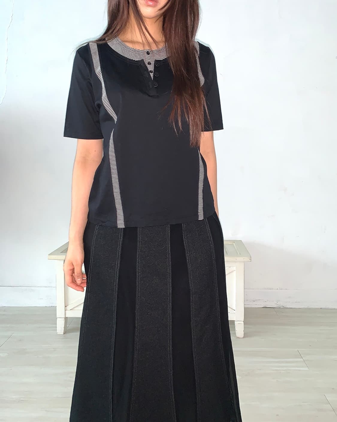Feminine Black Patchwork Maxi Skirt 상품이미지5