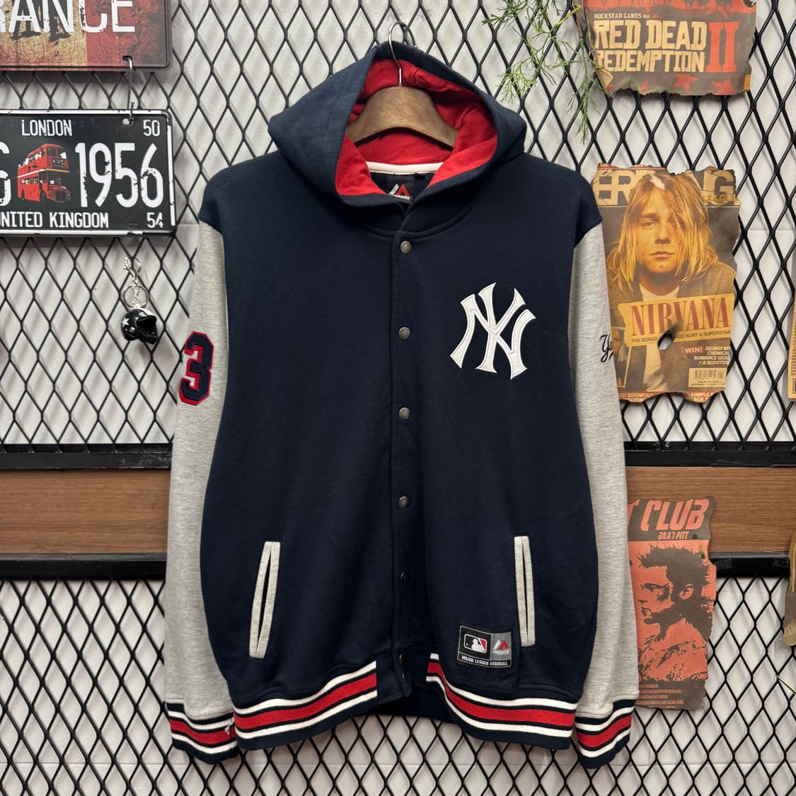 00s 마제스틱 뉴욕 양키스 후드 바시티 자켓 네이비 상품이미지1
