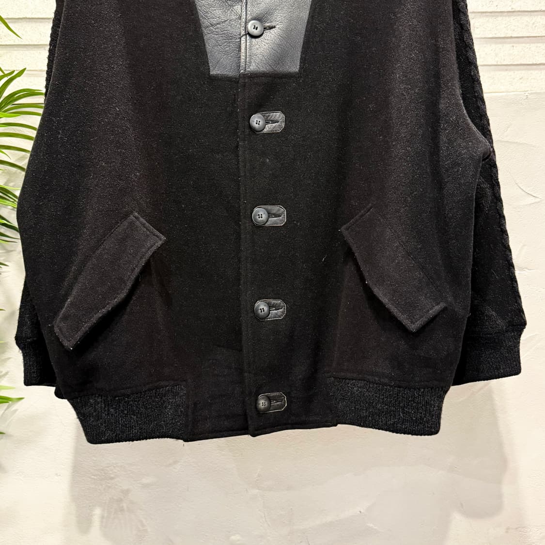 EURO VINTAGE 아란 케이블 레더 울자켓 하이넥 워머 디테일 상품이미지4