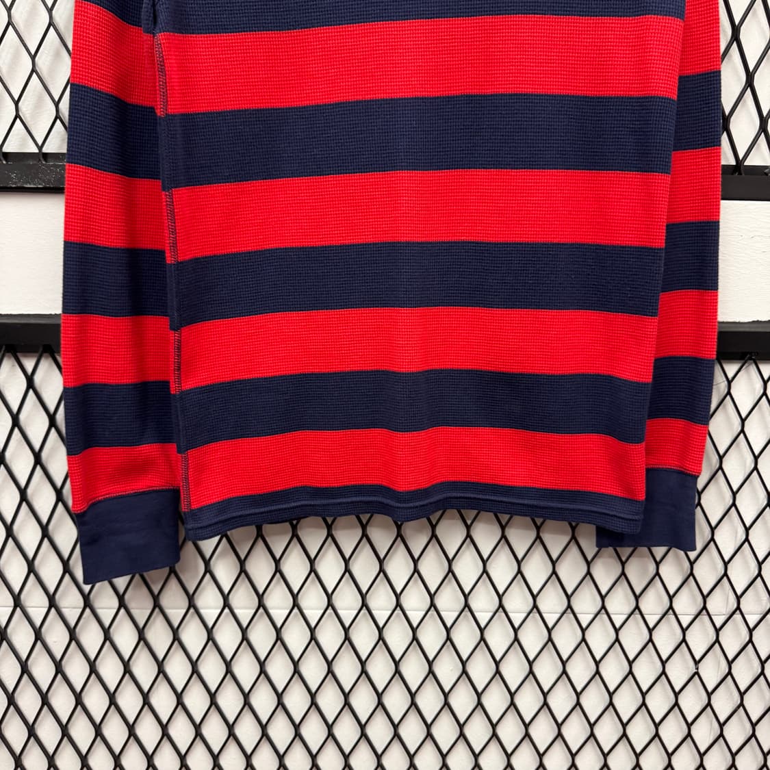 폴로 랄프로렌 와플 니트 스트라이프 패턴 화이트 포니 포인트 네이비 레드 상품이미지4