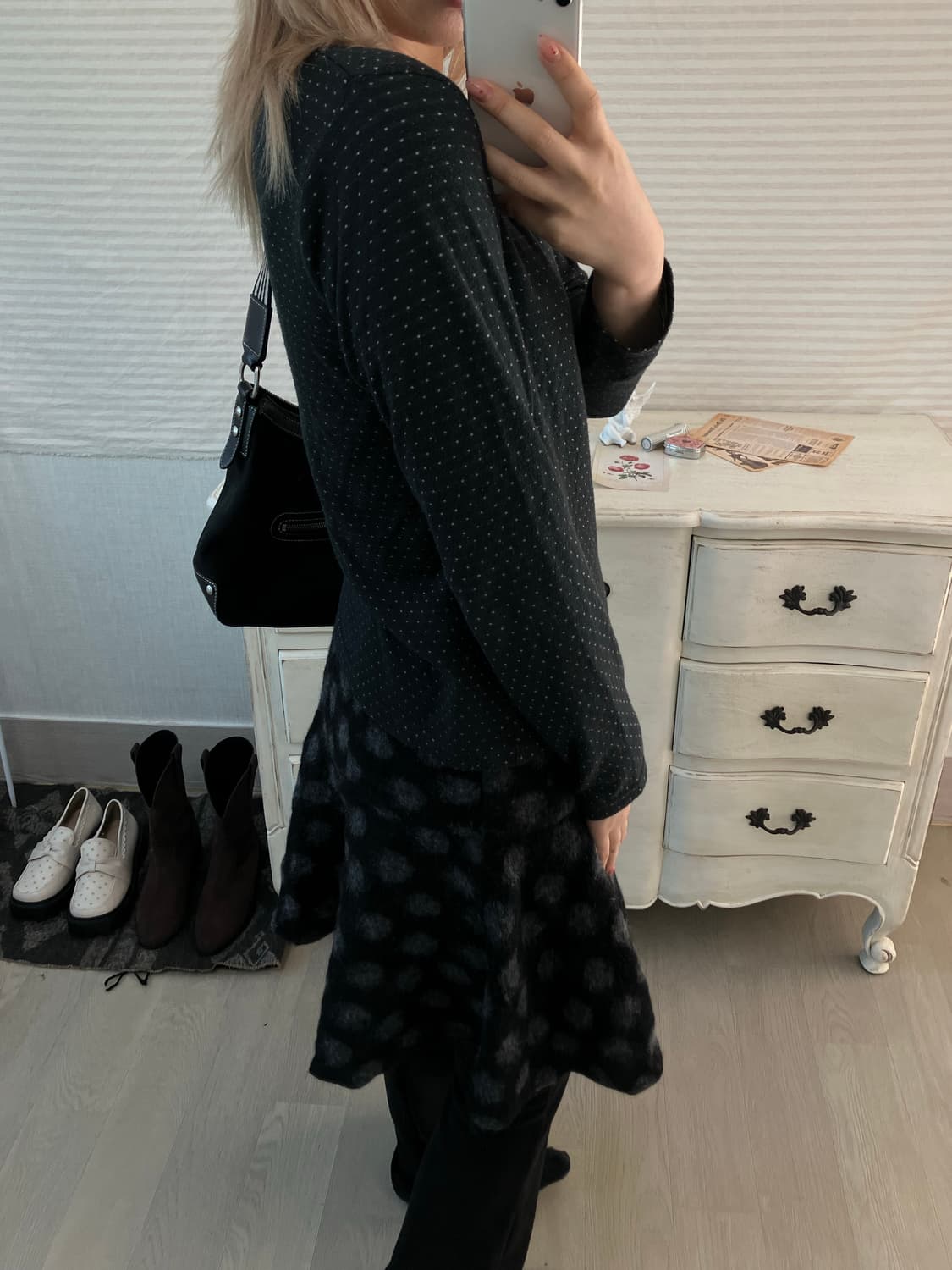 jpn vintage 블랙 도트 롱 슬리브 티셔츠 상품이미지4