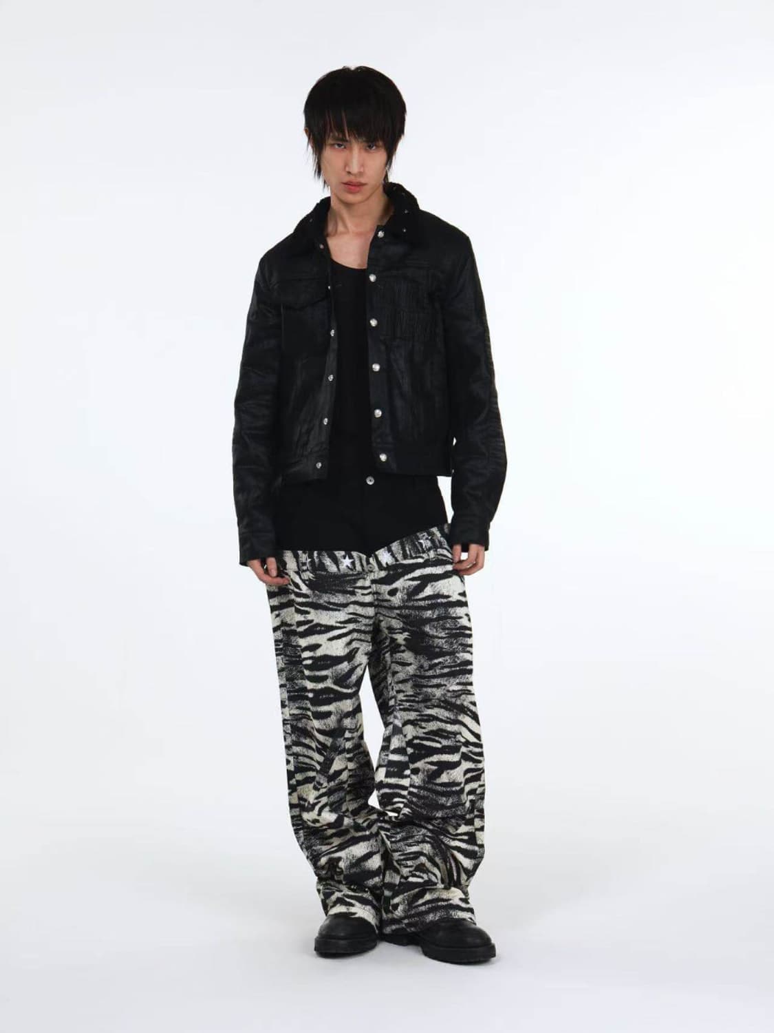 Zebra Print Asymmetric Waist Baggy Jeans 상품이미지5