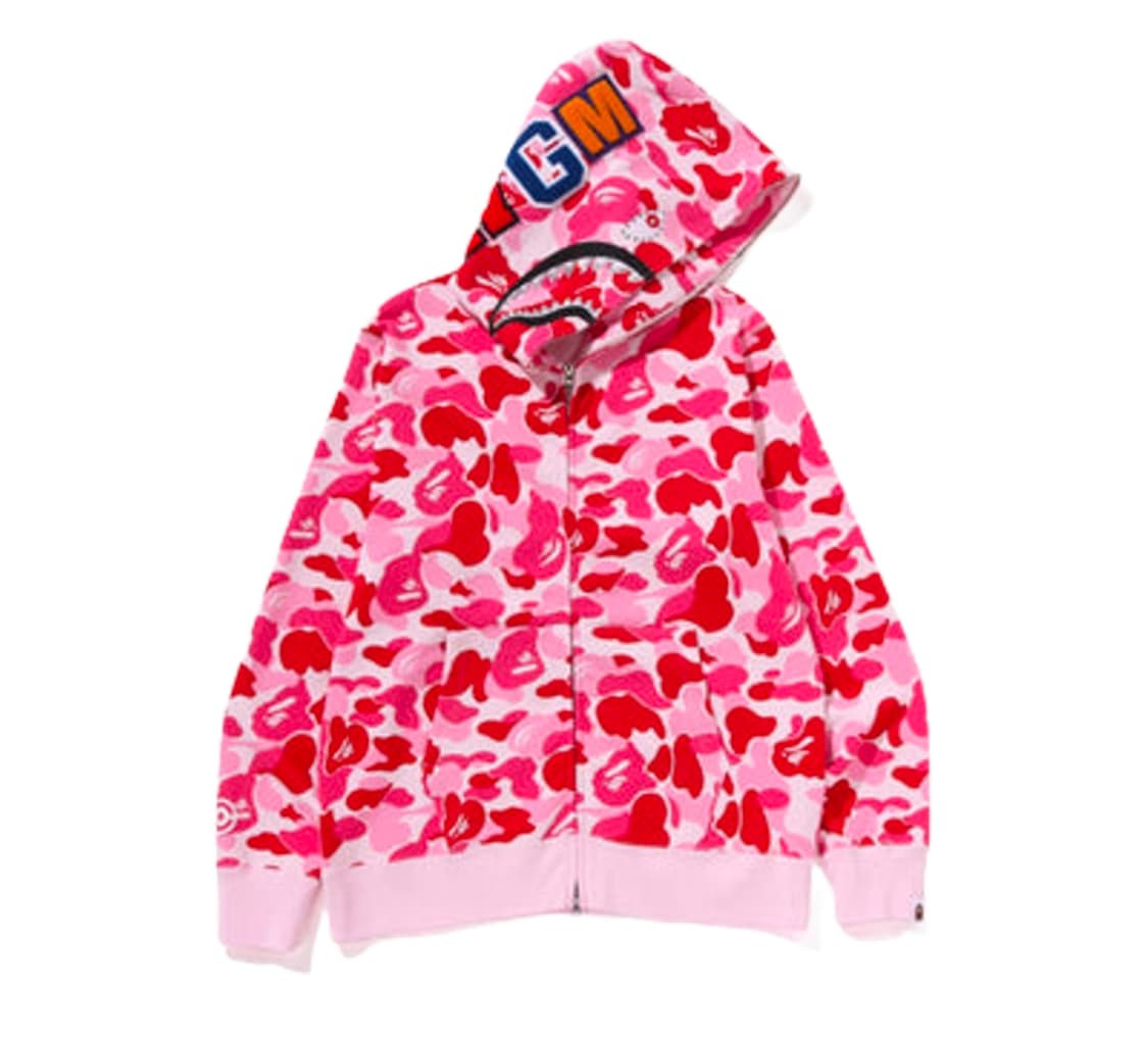 구매)입질연) 베이프 ABC 카모 크리스탈 스톤 샤크 풀 집 후드 핑크 상품이미지1