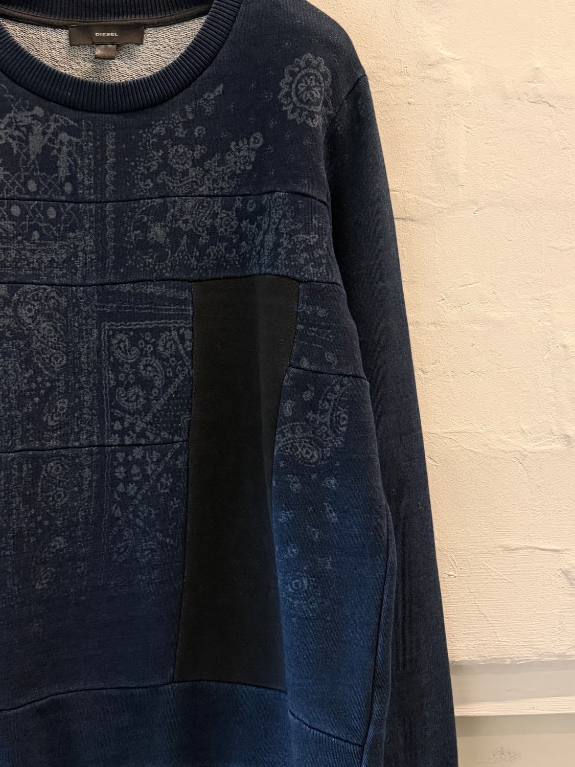 Diesel 블랙 패치워크 크루넥 스웨트 셔츠 M 상품이미지3