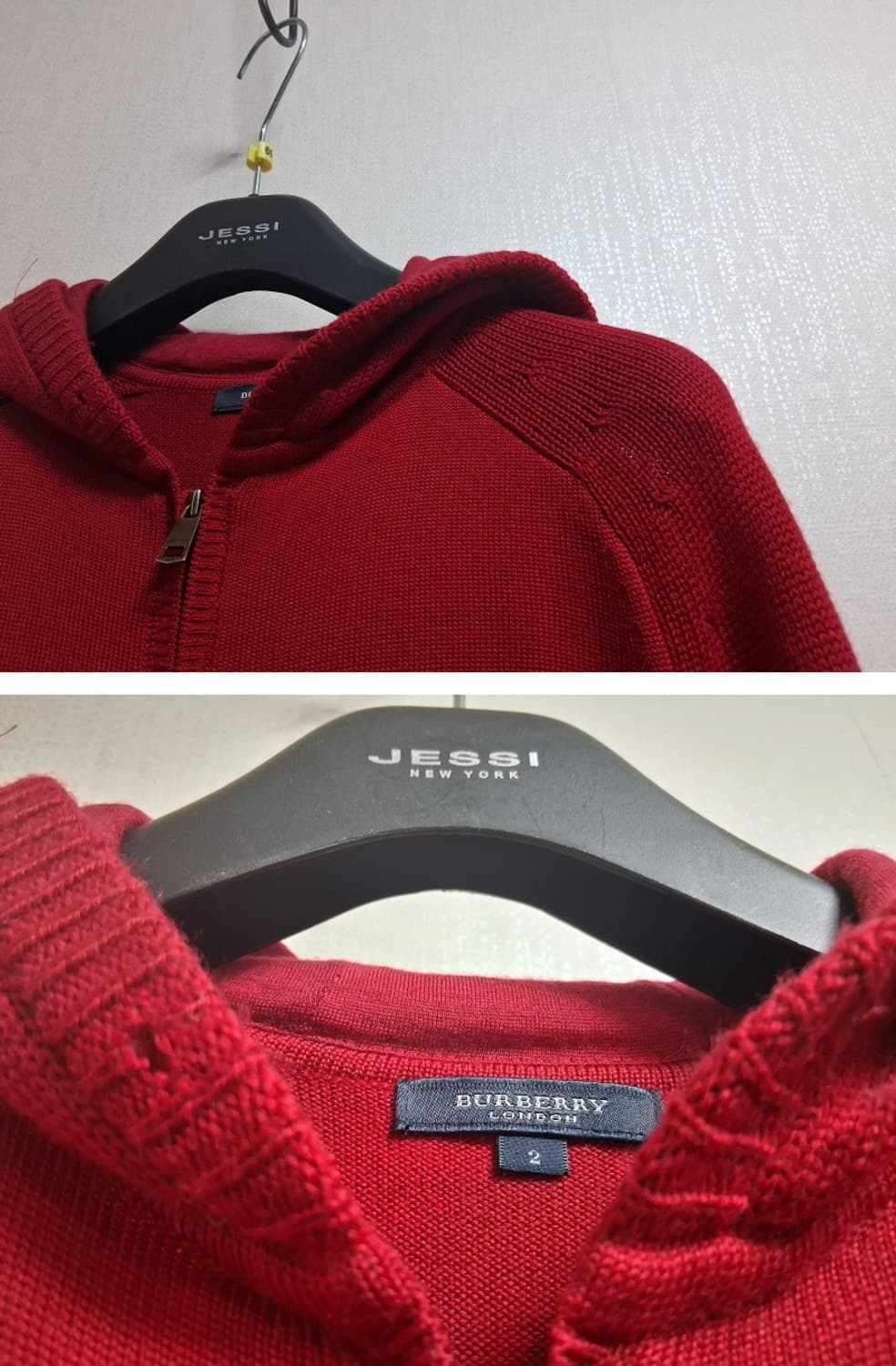 일본빈티지 버버리 다크레드 울니트 메리노울 부드러운 66 상품이미지5