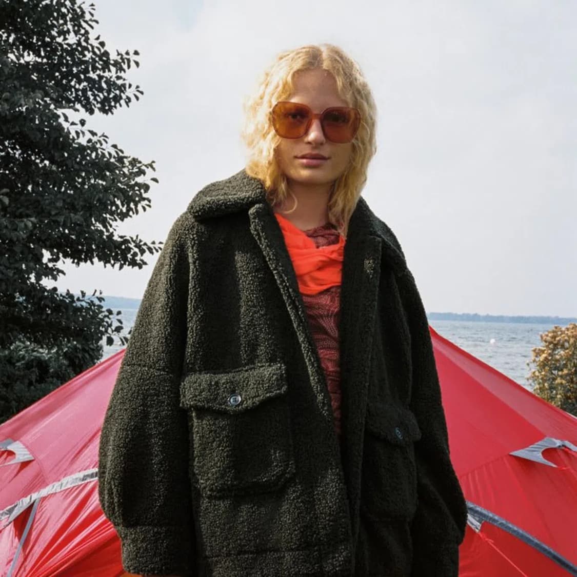 자라 시어링 쉐르파 뽀글이 포켓 오버핏 카키 에코 퍼 자켓 L 상품이미지4