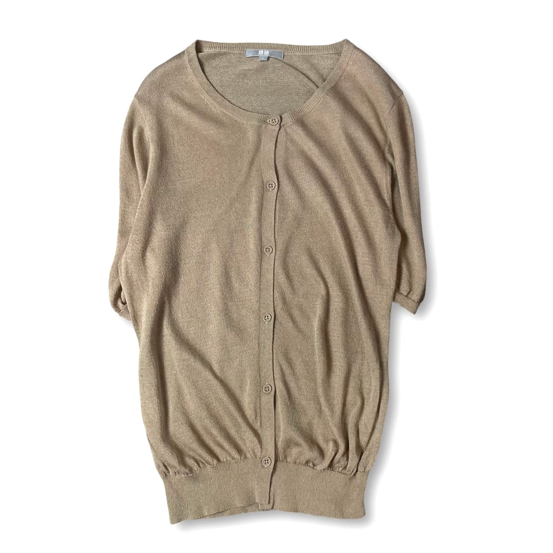 유니클로 베이지 라운드넥 반팔 가디건 XL 상품이미지1