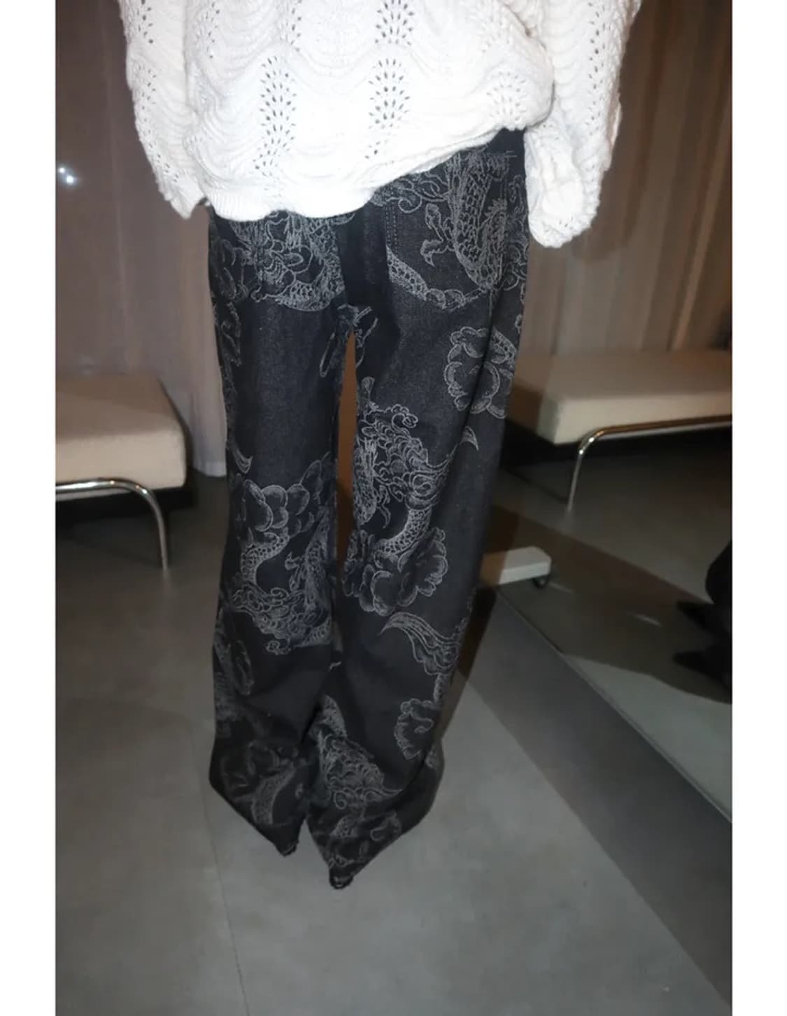 패턴 흑청 데님팬츠 상품이미지1