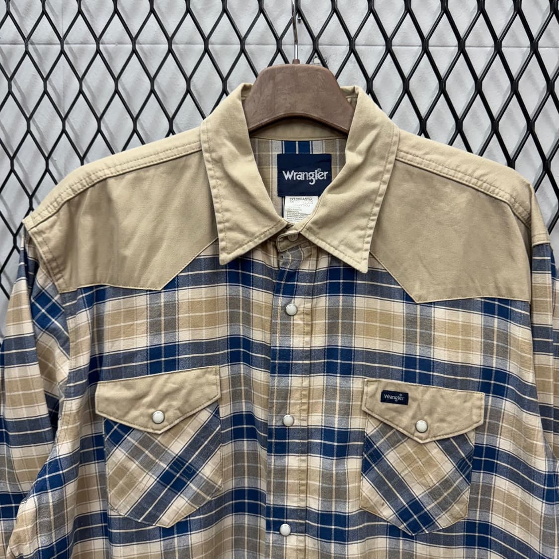 랭글러 플란넬 웨스턴 셔츠 빅 사이즈 체크 패턴 브라운 블루 상품이미지3