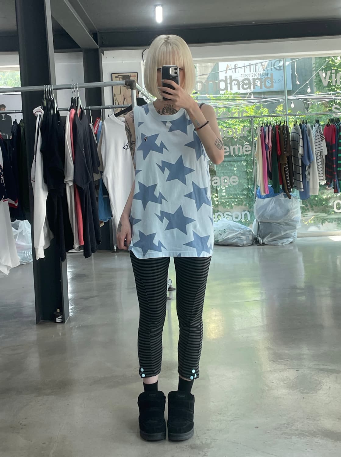 베이프 스타 패턴 블루 나시 상품이미지3