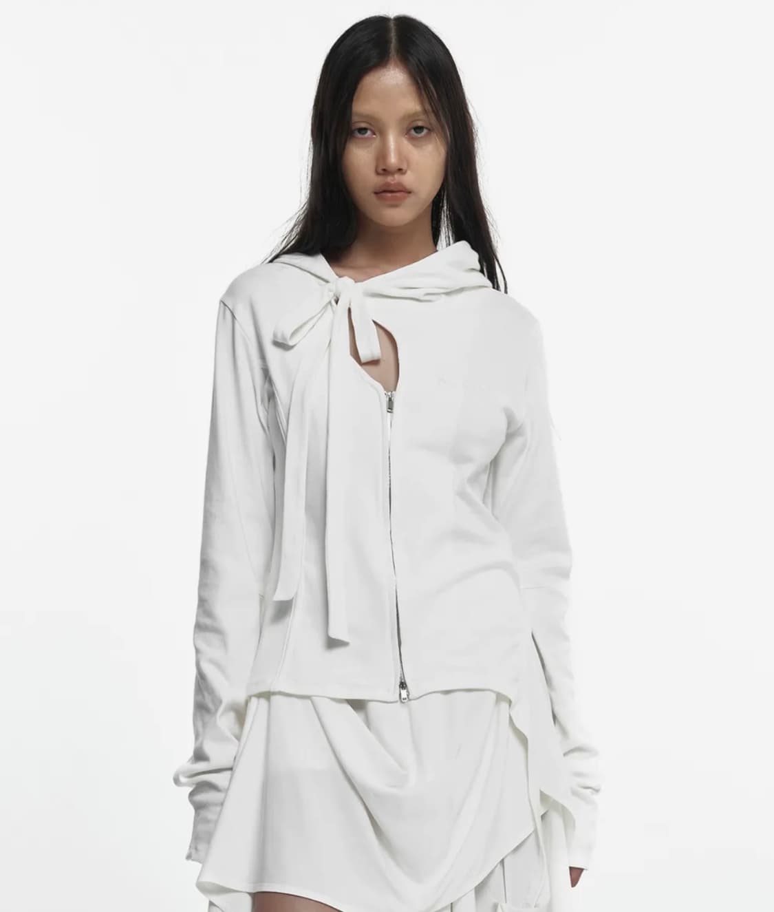 Nache 나체 슬릿 타이 후드집업 화이트 상품이미지1
