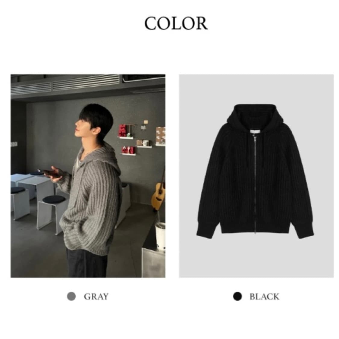 (새제품) 바이도 울 니트 후드집업 블랙 상품이미지6