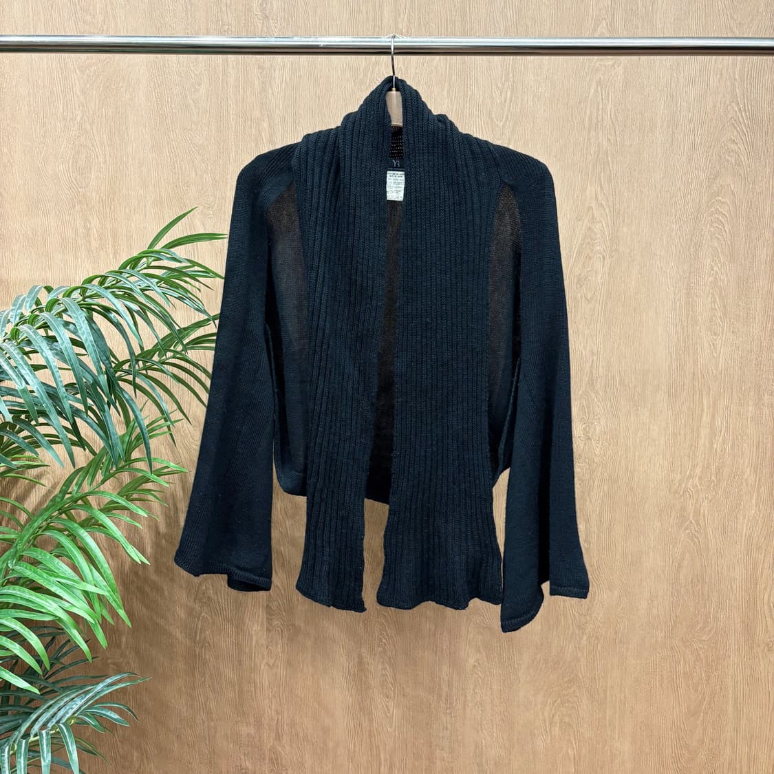 요지 야마모토 울 니트 볼레로 가디건 드레이프 드롭 숄더 디테일 블랙 상품이미지1