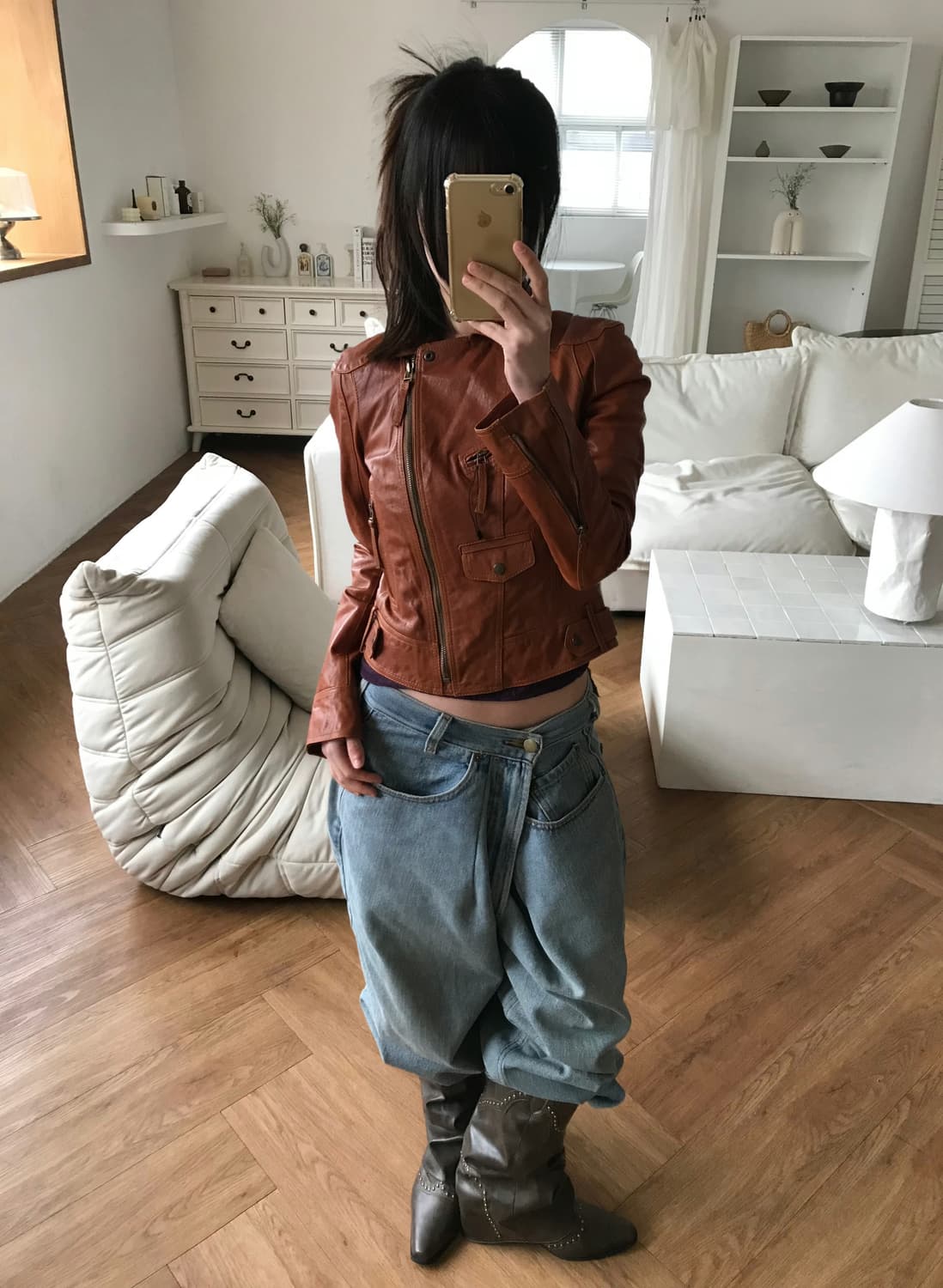 vintage slim fit leather jacket 상품이미지1