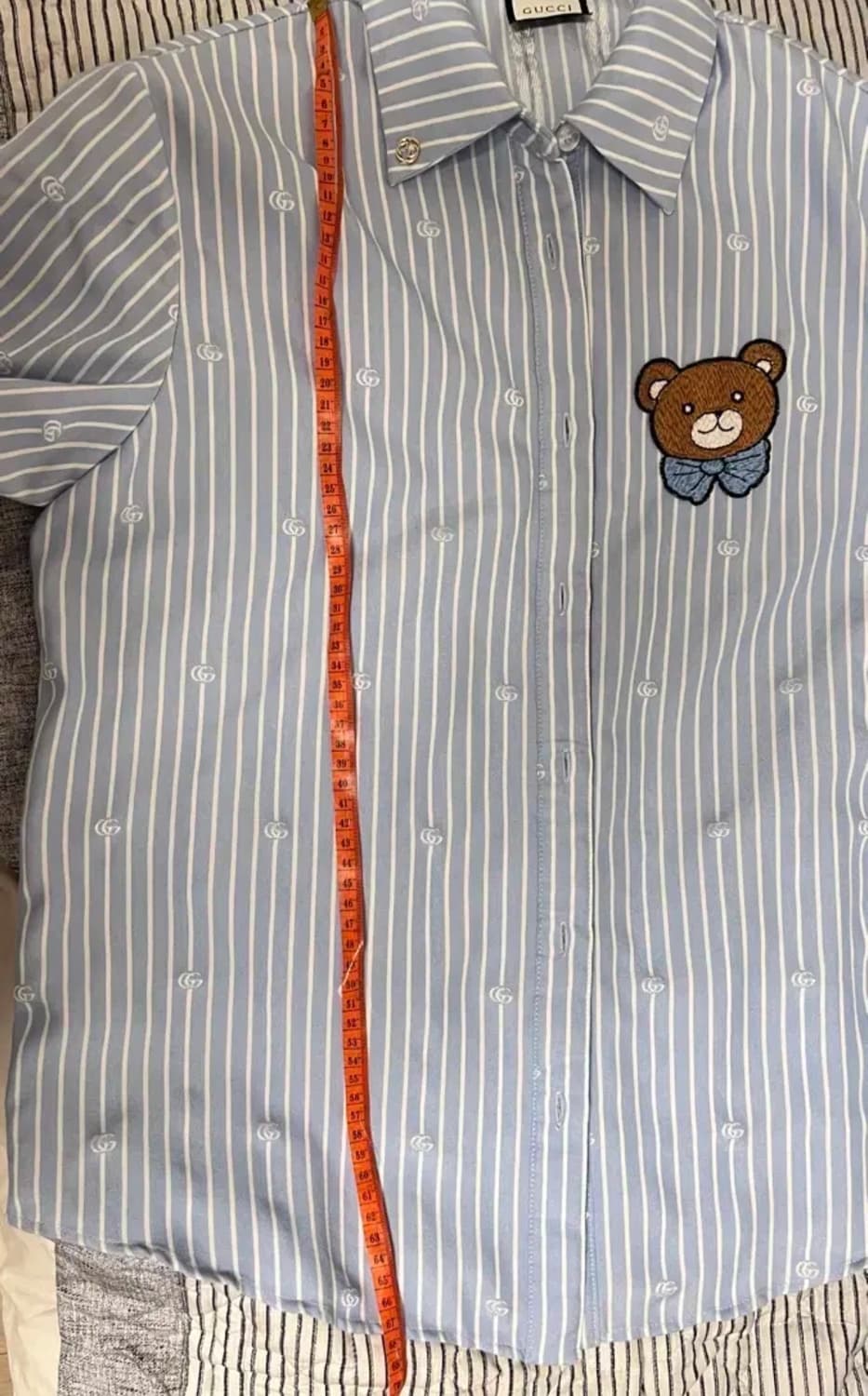 구찌 스트라이프 반팔 셔츠 곰돌이 패치 상품이미지8