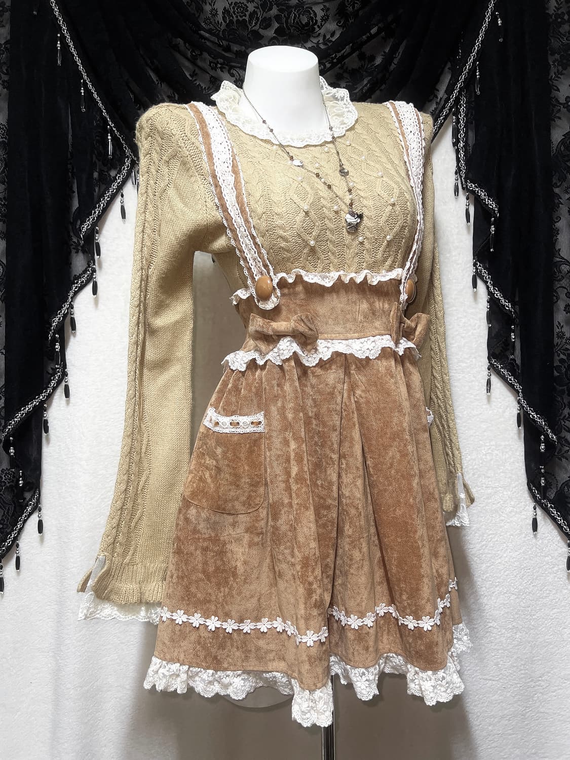 리즈리사 라떼갸루 로걀 프릴 리본 서스펜더 멜빵스커트 원피스 큐롯 로리타 상품이미지2