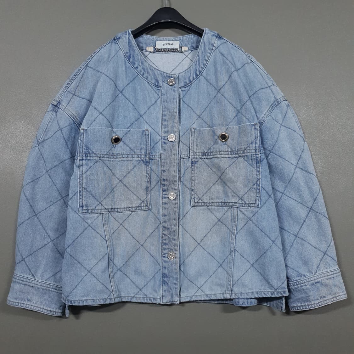 한섬 시스템 신형 21ss 퀼팅 패턴 오버핏 스티치 데님 자켓 점퍼 여성 상품이미지3
