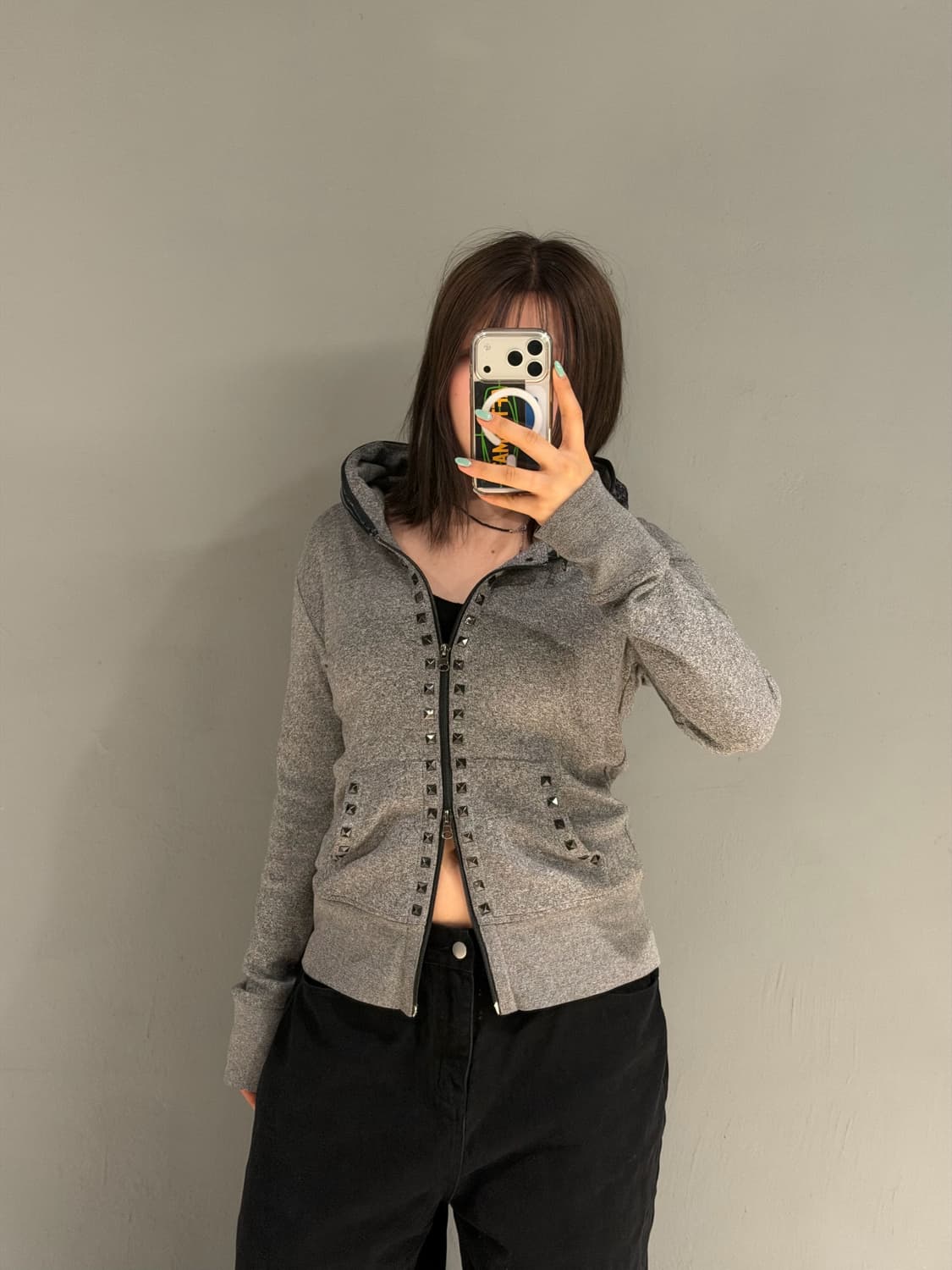 stud detail zipper hood zip-up 상품이미지2