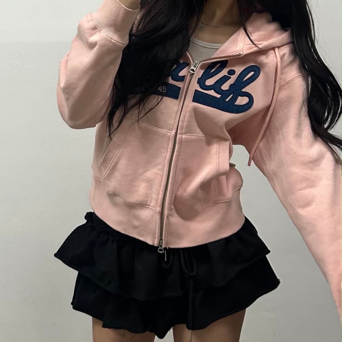 후아유 y2k 베이비핑크 러블리힙 후드집업 희귀져지(S) 상품이미지1
