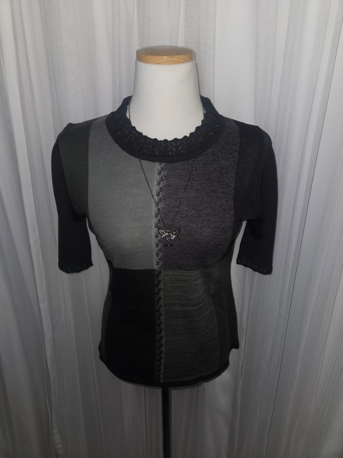 kurebi 무채색 패치워크 반팔 니트 상품이미지2