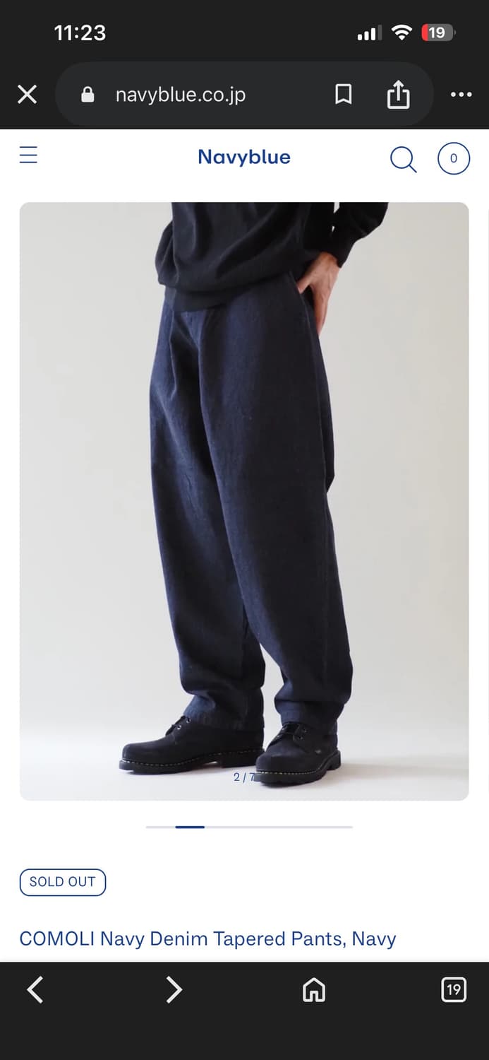 COMOLI Navy Denim Tapered Pants, Navy 상품이미지1
