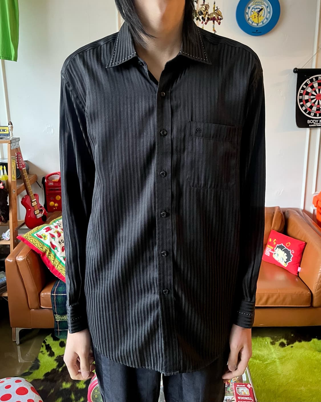 80-90s Pierre Cardin Black Stripe Shirt 상품이미지2
