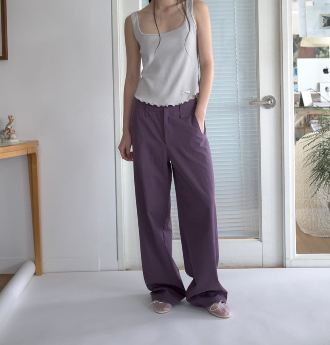 오버듀플레어 color wide pants_berry perry M(2) 상품이미지2