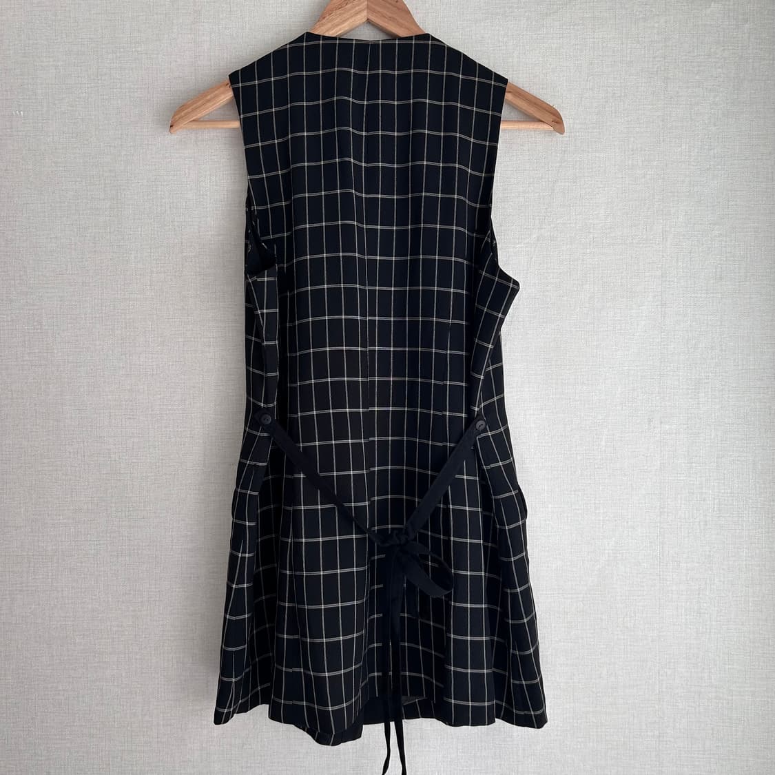 Vintage Black Check Long Vest 상품이미지4