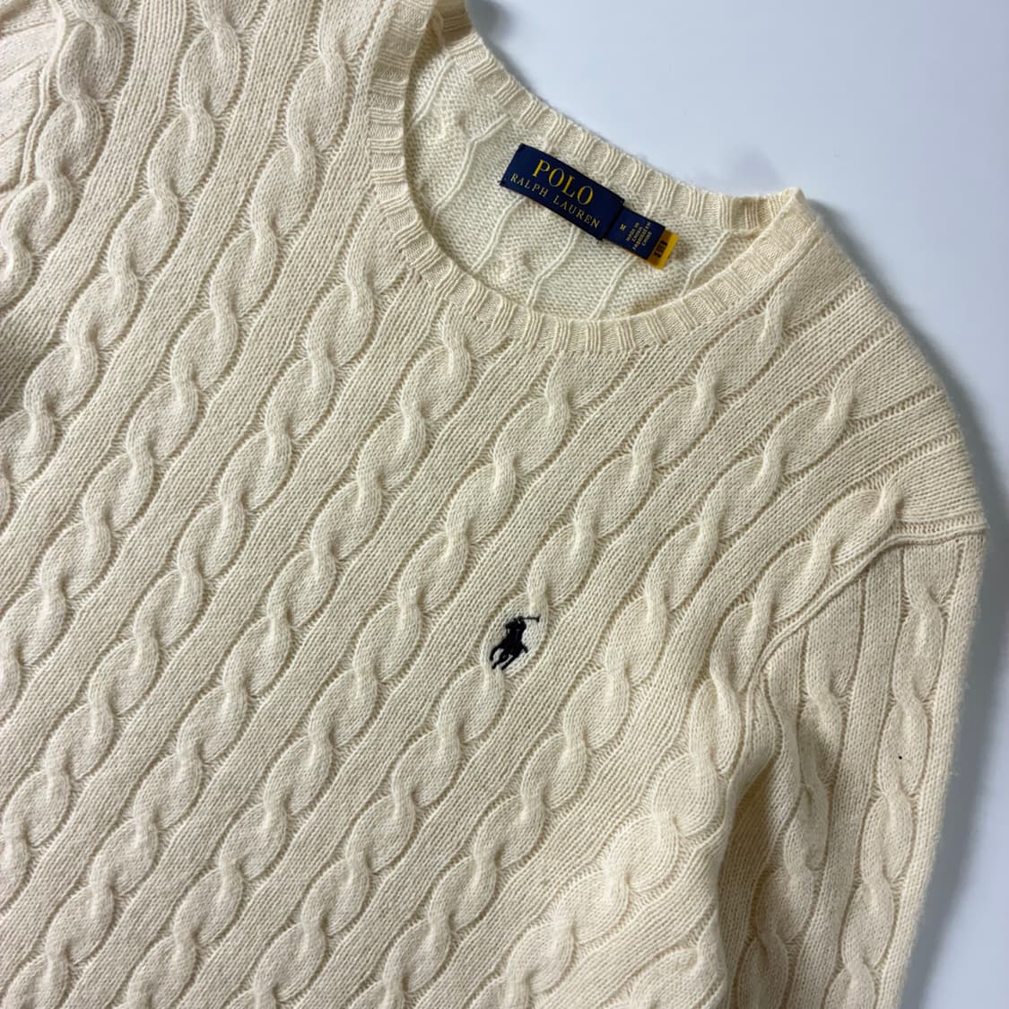 Polo  폴로 랄프로렌 신형 자수 캐시미어 울 크림 꽈배기 니트  상품이미지3