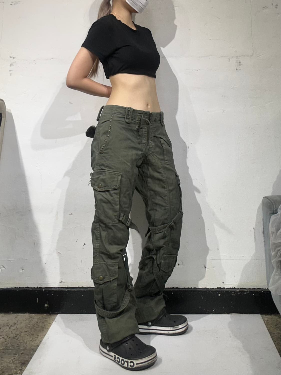일본 빈티지 카키 본디지 멀티 포켓 카고 팬츠 M 상품이미지1