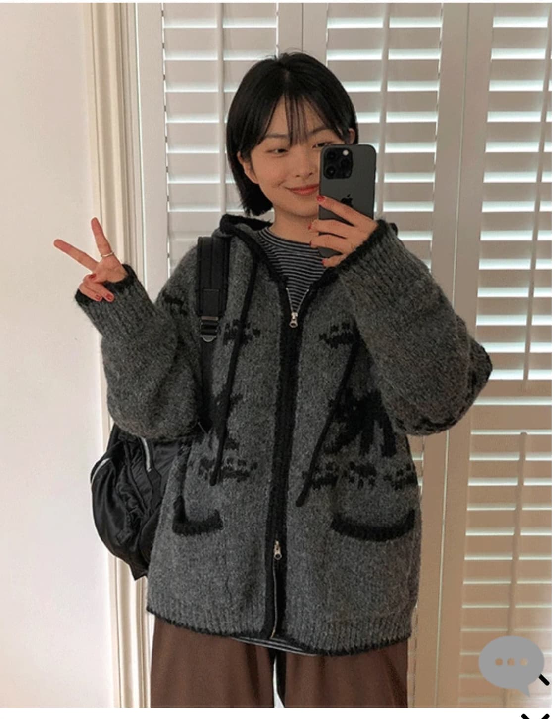 바온 빌포르 노르딕 후드 울니트 집업가디건 차콜 구해요 상품이미지1