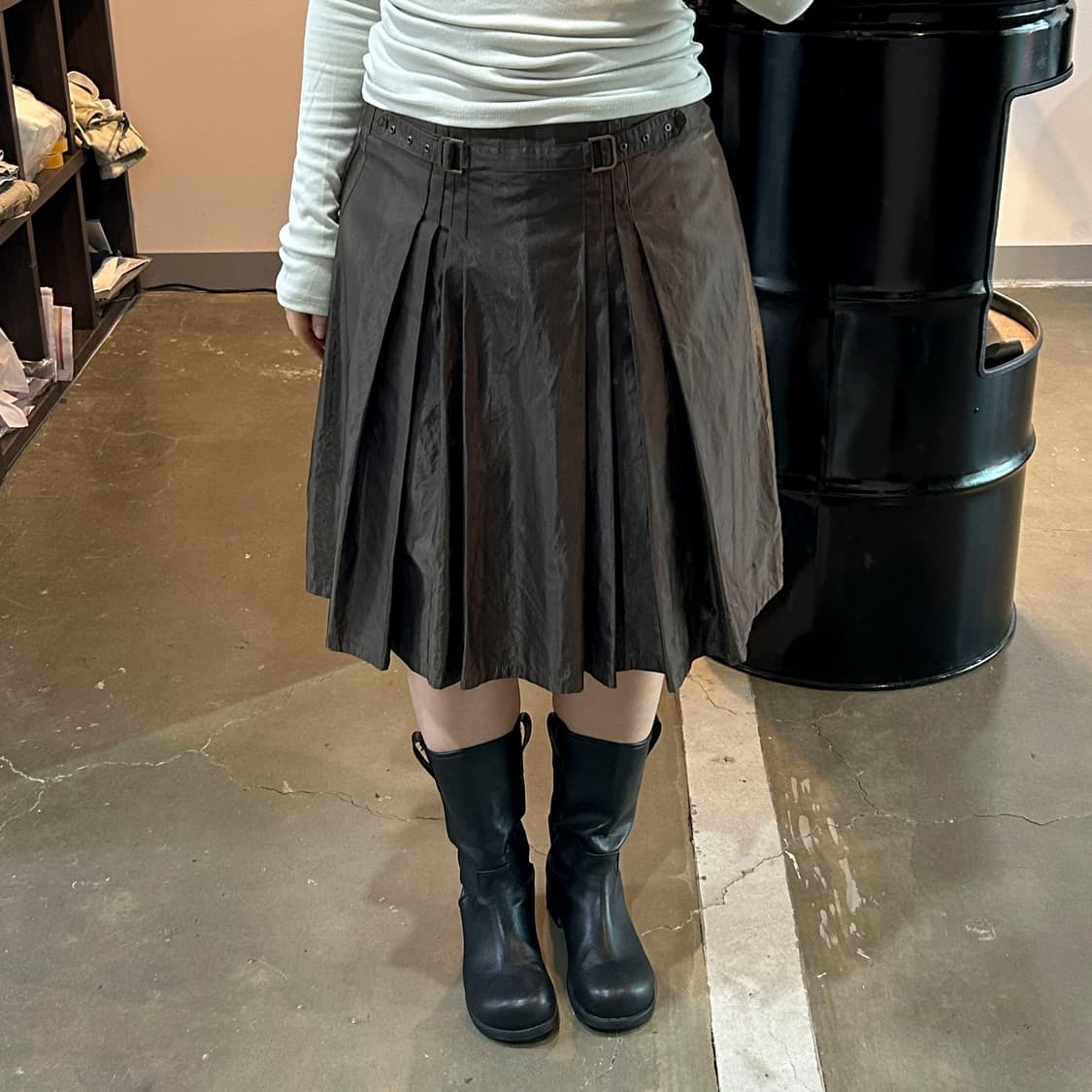 브라운 버클 플리츠 스커트 상품이미지7