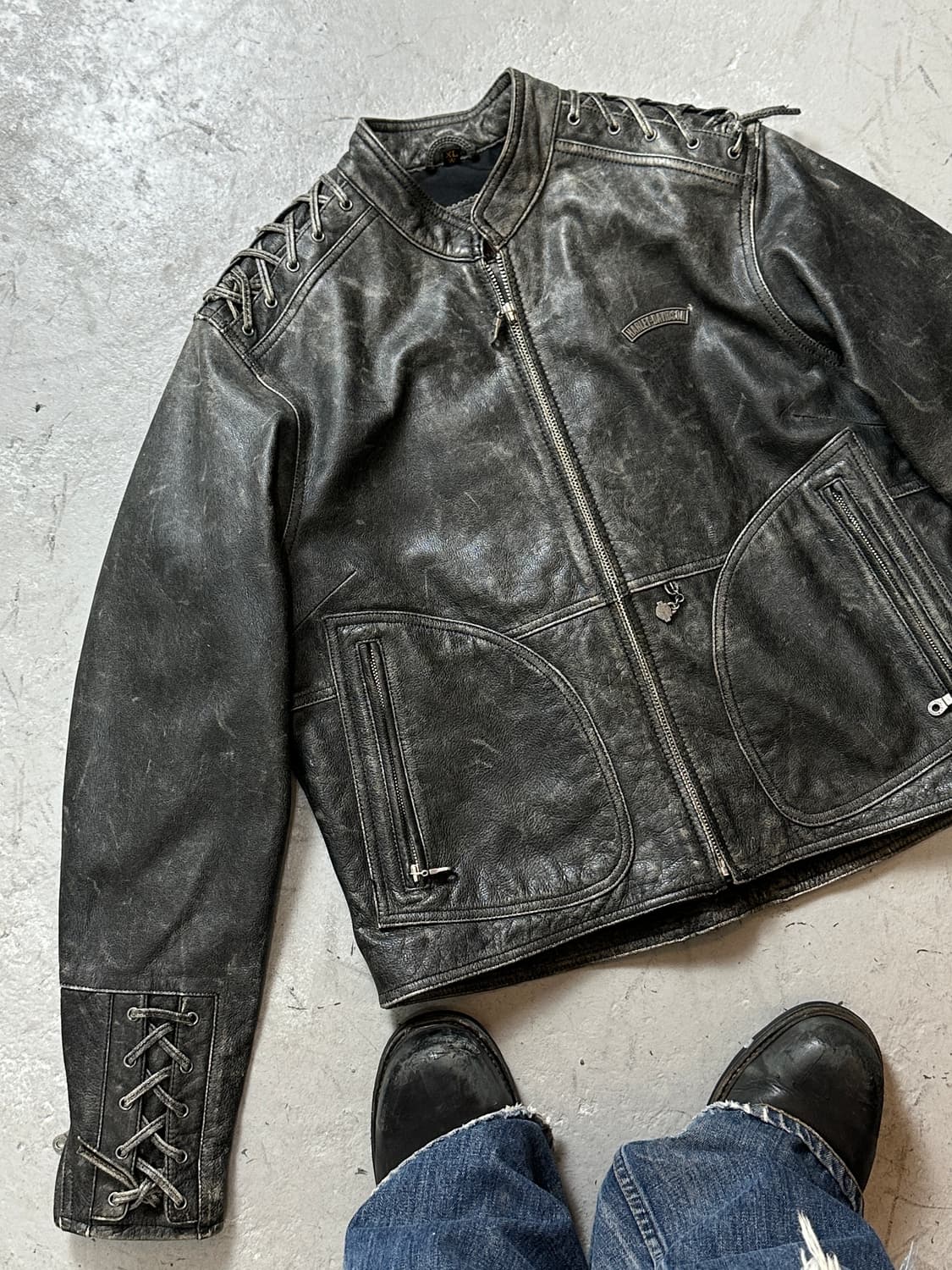 00's 할리데이비슨 코르셋 디스 레더 자켓 크롭 레더 자켓 상품이미지5