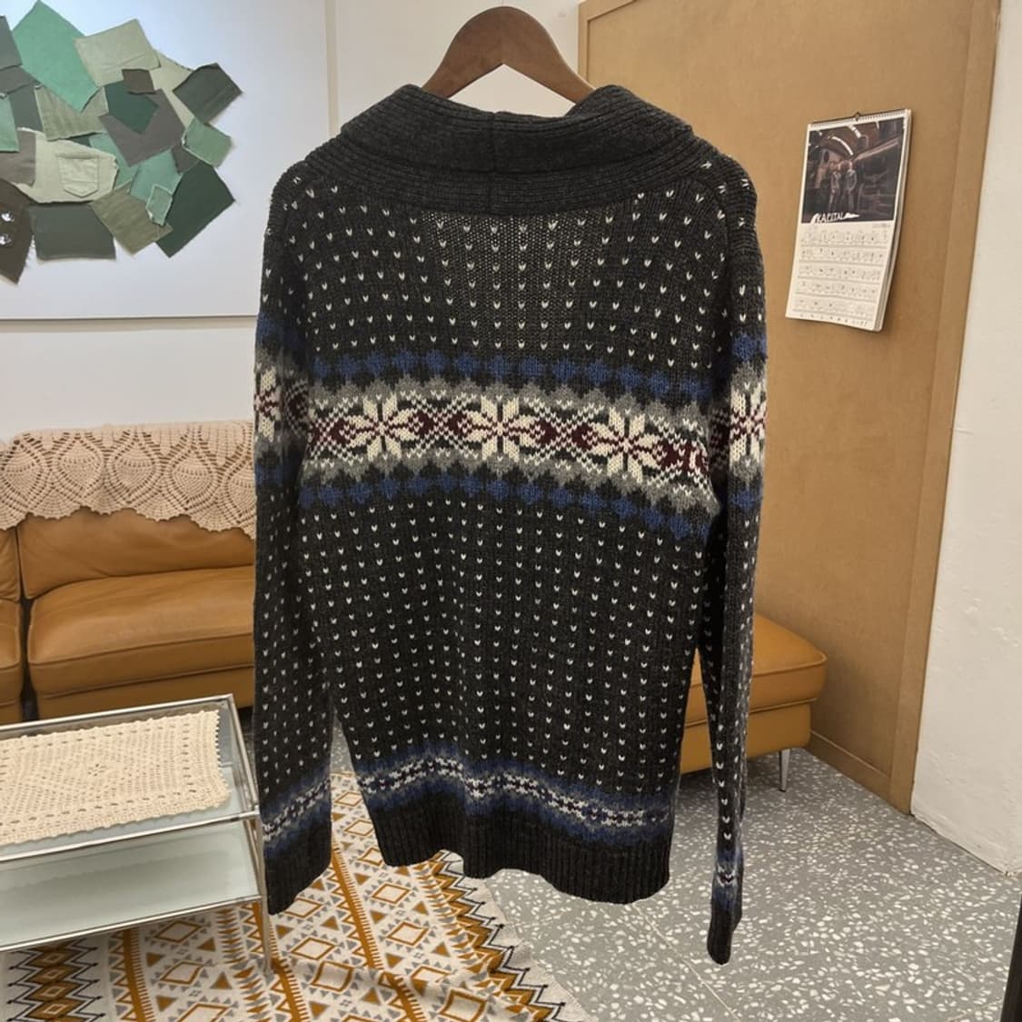 빈티지 노르딕 코위찬 숄카라 니트 뜨개 가디건 100 C10590 상품이미지4