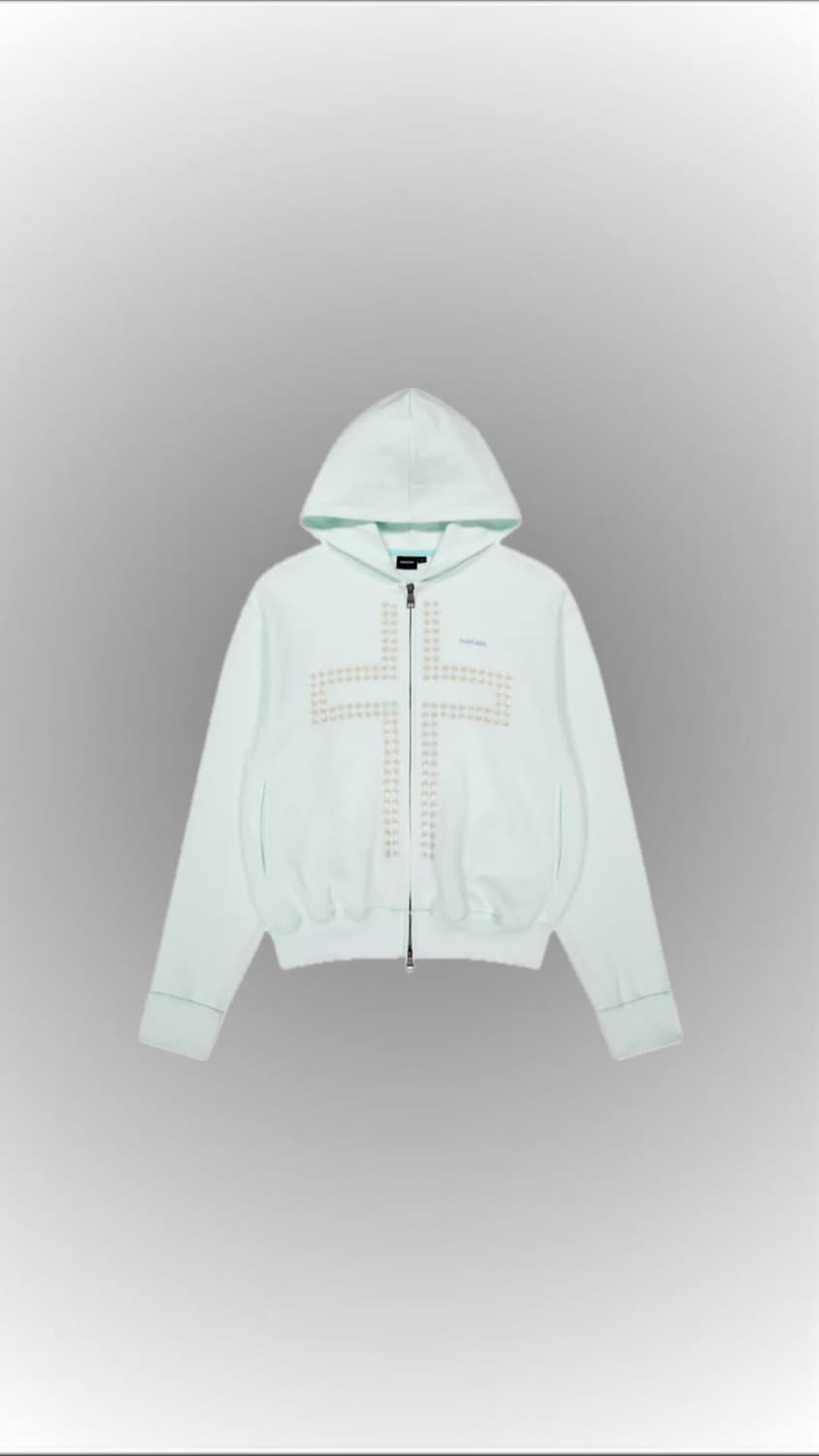 Cross Rhinestone Zip-Up Hoodie  상품이미지1