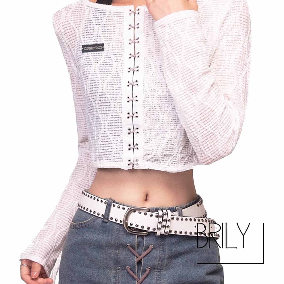 [Unisex] LUV더블 아일렛 스터드 y2k 레트로 가죽 벨트 상품이미지2