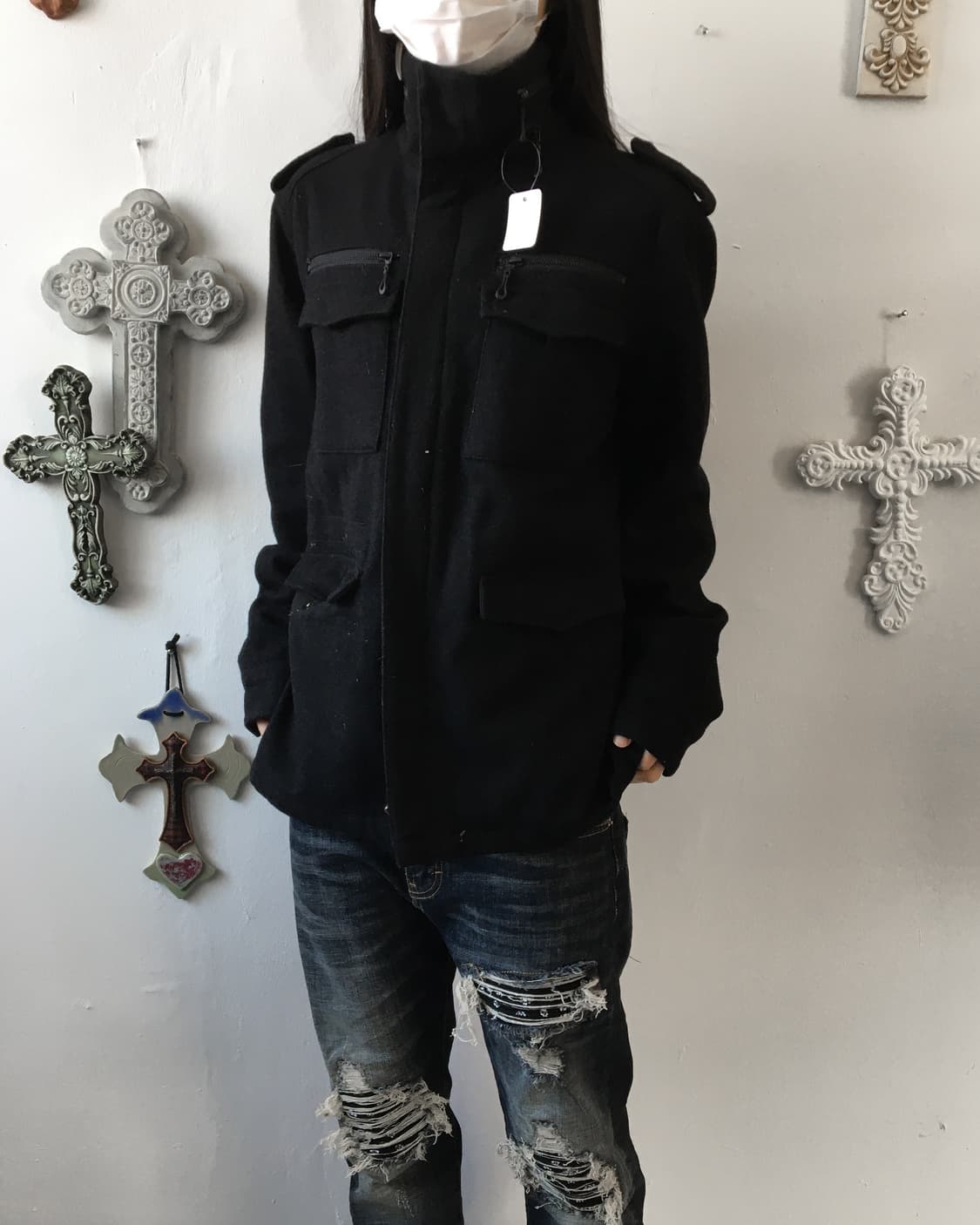 Multi pocket woolen high neck jacket 상품이미지1