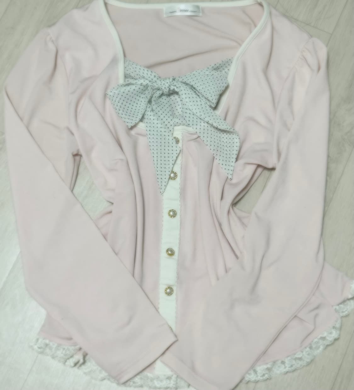 빈티지 히메갸루 연핑크 도트 로걀탑 리즈리사st 상품이미지1